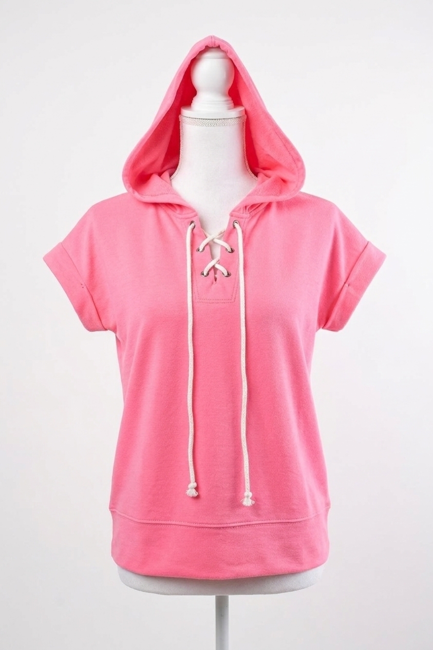 NEW SEW IN LOVE neon short sleeve hoodie in pink